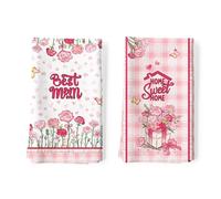 Arquiel Set di 2 Strofinacci Festa Della Mamma Floreale Regalo Mamma Cotone 100% Assorbente Canovacci Decorazione Regali di Vacanza per Cucina 48 cm x 70 cm