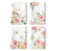 Arquiel Set di 4 Strofinacci Cucina Fiore Acquerello Cucina Strofinacci Cotone 100% Assorbente Farfalla Canovacci Cucina Decorazione Regali di Vacanza per Cucina 48 cm x 70 cm