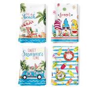 Arquiel Set di 4 Strofinacci Cucina Spiaggia Estiva Gnomo Cucina Strofinacci Cotone 100% Assorbente Canovacci Cucina Decorazione Regali di Vacanza per Cucina 48 cm x 70 cm