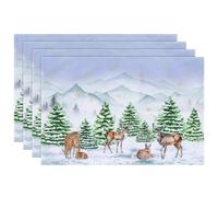 Arquiel Set di 4 Tovagliette Americana Lavabili Natale, Tovaglietta Doppio Strato Inverno Nevicare Cervo Resistenti al Calore, Facile Pulizia, Antiscivolo, Ideali per la Tavolo da Cucina,33x48CM