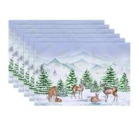 Arquiel Set di 6 Tovagliette Americana Lavabili Natale, Tovaglietta Doppio Strato Inverno Nevicare Cervo Resistenti al Calore, Facile Pulizia, Antiscivolo, Ideali per la Tavolo da Cucina,33x48CM