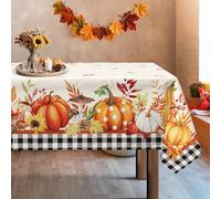 Arquiel Tovaglia Autunno Zucca Foglia Raccolta Scacchi Rettangolare Di Tovaglie Impermeabile, Copritavolo Stampato Lavabile Tessuto Per Ristorante Decorazione (152×304 Cm)