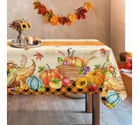 Arquiel Tovaglia Autunno Zucca Ringraziamento Cornucopia Rettangolare Di Tovaglie Impermeabile, Copritavolo Stampato Lavabile Tessuto Per Ristorante Decorazione (152×264 Cm)