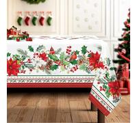Arquiel Tovaglia Natale Cardinale Rossa Impermeabile, Tovaglie Rettangolare Foglia Verde Resistente Antimacchia, Copritavolo Lavabile per Cucina Domestica Decorazione per Feste(152x213 Cm)