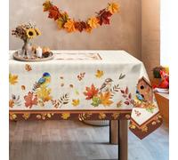 Arquiel Tovaglia Rettangolare Floreale, Tovaglia Antimacchia Rami Uccello D'arancio Foglia Di Acero Impermeabile, Tovaglia Stampato Lavabile per Cucina Feste Decorazione da Tavolo Autunno(152x264 Cm)