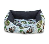 Arquivet Letto Quadrato Teschi a GOGO per Cani - 50 x 45 x 17 cm - Dog Bed - Letto Imbottito e Comodo, Lavabile - Letti per Animali Domestici - Culla per Cani