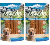 ARQUIVET Strisce di salmone con pelle 100 g - Snack 100% naturali per cani - prelibatezze per cani - Prodotto leggero - Molto ricco di sostanze nutritive (Confezione da 2)