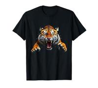 Arrabbiato testa di tigre ruggente animale selvatico giungla arte Maglietta