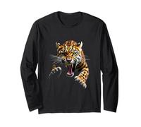 Arrabbiato Testa Leopardo Ruggente Animale Selvatico Arte Maglia a Manica