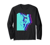 Arrampicata Moderna di Glitch Art Rock Climber Silhouette Maglia a Manica