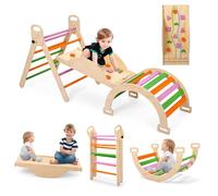 Arrampicata per parco giochi al coperto, set di triangoli in legno 9 in 1, set di arrampicata per bambini con arco a dondolo, triangolo di arrampicata, tenda ad arco, scivolo e flipper per giochi al c