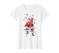 Arrampicata su Parete al Coperto, Babbo Natale, Divertenti arrampicatori Maglietta con Stampa Grafica Economica, Donna, Bianco, L