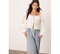ARRANGE - Blusa bianca in voile di cotone con finiture in pizzo e laccetti frontali-Bianco 36