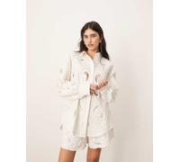ARRANGE - Camicia in pizzo sangallo di cotone con ricamo floreale a specchio in coordinato-Bianco 40