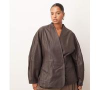 ARRANGE Curve - Giacca in morbida pelle color cioccolato stretta in vita con maniche ovoidali-Marrone 56