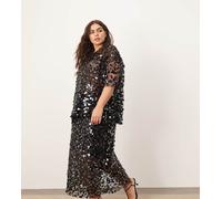 ARRANGE Curve - Gonna lunga nera trasparente con paillettes a griglia in coordinato-Nero 48
