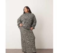 ARRANGE Curve - Gonna midi a colonna monocromatica in maglia lavorata a trecce-Nero 2XL