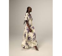 ARRANGE - Modern 30' - Vestito lungo in raso a fiori sfocati con spalline imbottite-Multicolore 36