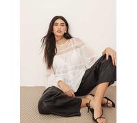 ARRANGE - Top bianco con maniche a campana, dettagli in pizzo e coulisse 40