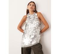 ARRANGE - Top taglio lungo allacciato al collo argento con paillettes grandi 42