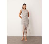 ARRANGE - Vestito corto a reticolo metallizzato con frange sull'orlo-Argento 36