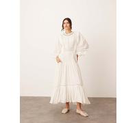ARRANGE - Vestito lungo avorio in voile di cotone con finiture in pizzo-Bianco 38