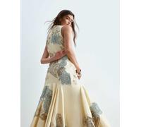 ARRANGE - Vestito lungo color latticello con vita scesa e fiori ricamati-Giallo 50