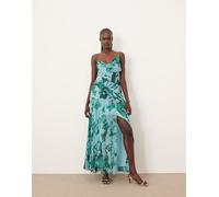 ARRANGE - Vestito lungo drappeggiato asimmetrico a canottiera in chiffon blu con stampa astratta-Multicolore 44