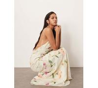 ARRANGE - Vestito lungo in chiffon drappeggiato con stampa a fiori dipinti e aperto dietro-Multicolore 50
