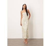 ARRANGE - Vestito midi a colonna e a fascia color crema con decorazioni color oro 3D-Bianco 42