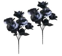 arrderly 2 bouquet di rose artificiali in bianco e nero gotico, decorazioni per Halloween, rose nere, per costume da sposa, festa di nozze, ufficio, decorazione per la casa