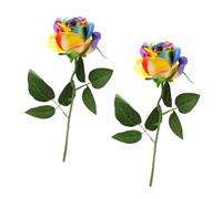arrderly 2 rose artificiali, rose finte arcobaleno, fiori artificiali di seta, per casa, giardino, feste, matrimoni, hotel, ufficio, decorazione