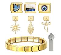 arrderly Italian Charms Bracelet Gold, 6 Italian Charms Gold Charm Bracelet Set DIY 9 mm Moduli Rimovibili per Braccialetti Italiani Style Charms da Donna, A Größe, Acciaio inossidabile, No