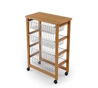 Arredamenti Italia Carrello da cucina MIKON, Carrello da cucina con piano di lavoro in faggio massiccio, 4 cestelli - Colore ciliegio