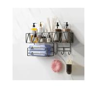 arredamento bagno, Portaoggetti da parete grande for WC Lavabo Portaoggetti for cosmetici a doppio strato con porta fazzoletti e gancio Portaoggetti in metallo montato a parete senza perforazione , pe