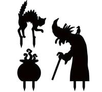 Arredamento delle streghe, statine di cortile di Halloween 3pcs Witch, Black Cat & Cauldron Stakes Halloween Decorazioni di ferro spaventose per esterno, giardino, prato, cimitero per all'aperto