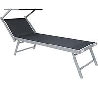 Arreditaly Lettini Prendisole Pieghevole Professionale Alluminio Tessuto Textilene 720 gr/m² Tettuccio Orientabile Parasole Sdraio Prendi Sole Mare Spiaggia Piscina 182 x 60 x 38 cm (1, Grigio Scuro)