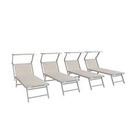 Arreditaly Lettini Prendisole Pieghevole Professionale Alluminio Tessuto Textilene 720 gr/m² Tettuccio Orientabile Parasole Sdraio Prendi Sole Mare Spiaggia Piscina 182 x 60 x 38 cm (4, Beige)