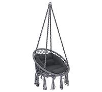 Arreditaly Poltrona Sospesa Da Giardino Corda Di Cotone Effetto Macrame' Struttura Pensile In Acciaio Cuscino Amaca Sedia A Dondolo Con Seduta Imbottita Terrazzo Design Moderno Fino A 160 Kg (Grigio)