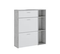 Arreditaly Scarpiera Mobile Portascarpe Salvaspazio Ingresso Con 2 Ribalte Doppia Profondità 1 Cassetto 3 Vani A Giorno Design Moderno Per Corridoio Sala 90 x 101.5 x 26 Cm Bianco e Grigio Cemento