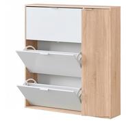 Arreditaly Scarpiera Salvaspazio A 3 Ribalte E 1 Anta Con Ripiani Mobile Porta Scarpe Da 30 Paia Per Ingresso Corridoio Camera Cameretta Design Moderno 106 x 115 x 22 Cm Bianco E Rovere