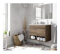 Arredo bagno 80 cm mobile 2 ante vano a giorno lavandino ceramica specchio |6qr