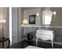ARREDO BAGNO VANITY CAPITONNE' PELLE cm.109 BIANCO LUCIDO E TOP CRISTALLO