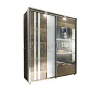 ARREDO DA CASA Armadio a 2 Ante Scorrevoli Moderno con Specchio Dotato di 4 Ripiani e 2 Tubi Appendiabiti Bianco Lucido e Noce AU1