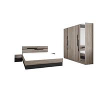 ARREDO DA CASA Camera da Letto Completa Moderno con Armadio 4 Ante, Letto Matrimoniale e 2 Comodini Rovere e Finiture Antracite CDLI7012