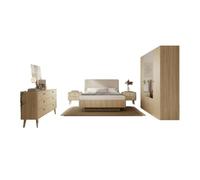 ARREDO DA CASA Camera Matrimoniale Completa con Armadio 4 Ante, Letto Contenitore 160x200, Comodini e Cassettiera Stile Naturale e Moderno in Rovere Chiaro CDLLK12 (Solo letto, Matrimoniale)