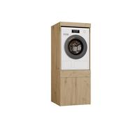 ARREDO DA CASA Mobile a Colonna per Lavatrice o Asciugatrice con Cassetto e Doppia Anta - Mobile Copri Elettrodomestici Bianco Opaco per Bagno e Lavanderia, 64,2x162,5x64,2 cm MLT4 (Rovere)