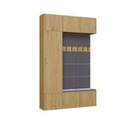 ARREDO DA CASA Mobile Ingresso Moderno 150x238 cm con Armadio, Scarpiera e Appendiabiti - Mobile Guardaroba Ingresso Chiuso con Schienale Imbottito e Apertura Tip-On Componibile MIT10 (Rovere/Grigio)