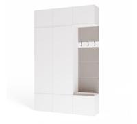 ARREDO DA CASA Mobile Ingresso Moderno 150x238 cm - Mobile Guardaroba con 2 Armadi e Pannello Appendiabiti con Schienale Imbottito e Apertura Tip-On Componibile MIT11 (Bianco/Beige)