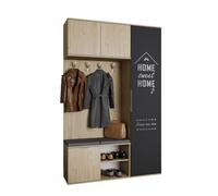 ARREDO DA CASA Mobile Ingresso Moderno Rovere Chiaro Grigio Grafite con Anta 4 Ganci Appendiabiti 2 Sportelli e Scarpiera II7
